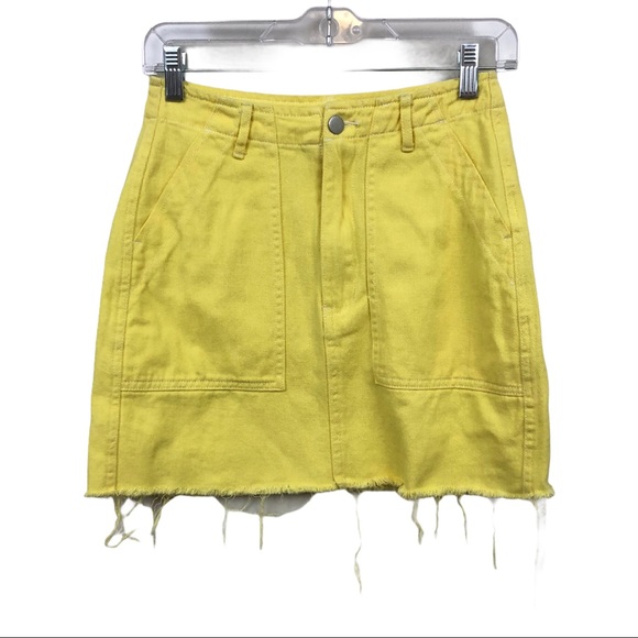 Nastygal denim mini-skirt yellow raw hem 6 - Picture 1 of 10